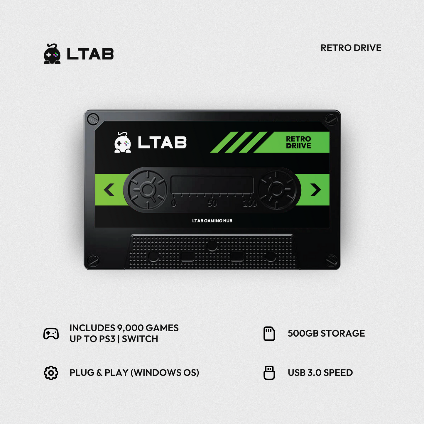 LTAB Retro Drive with 1 Controller | Includes 10,000 Retro Games
