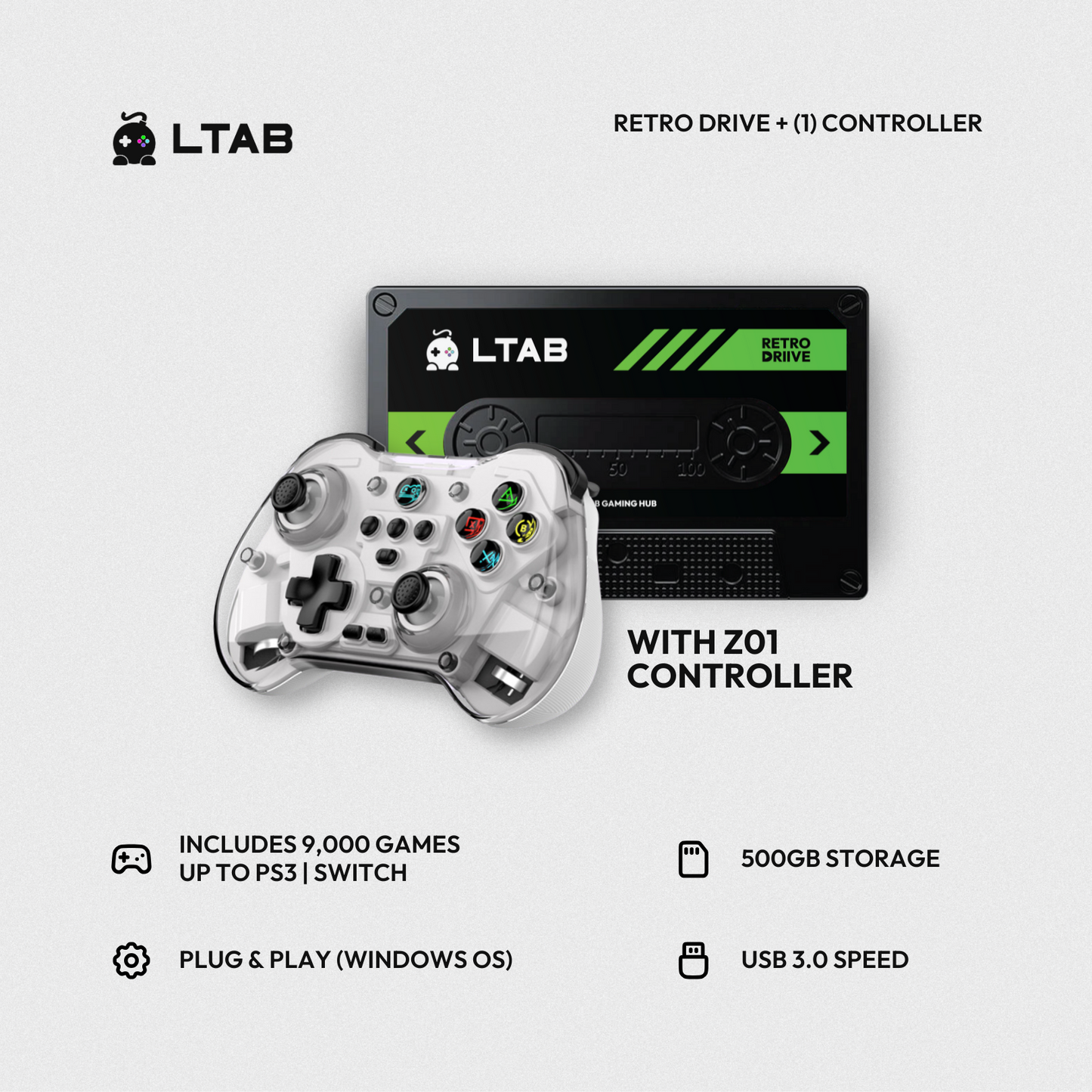 LTAB Retro Drive with 1 Controller | Includes 10,000 Retro Games