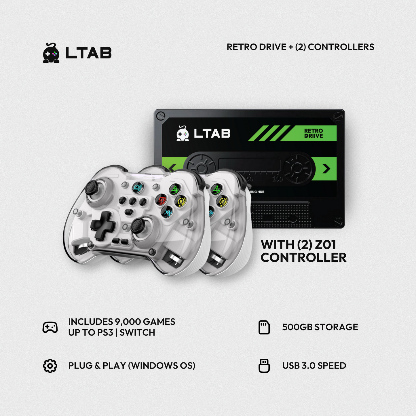 LTAB Retro Drive with 1 Controller | Includes 10,000 Retro Games